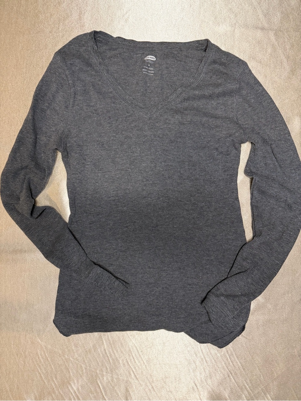 Old Navy Women's Size M Gray Thermal V-Neck Long Sleeve Shirt Cotton Blend